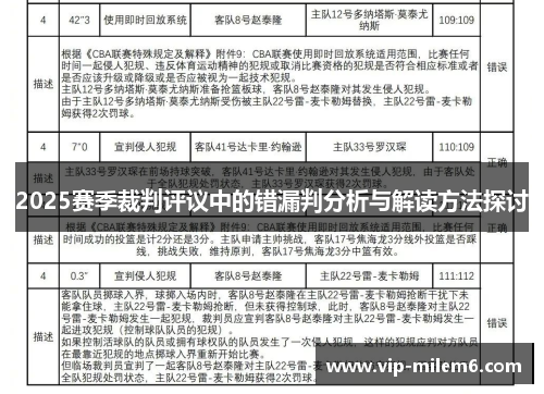 2025赛季裁判评议中的错漏判分析与解读方法探讨