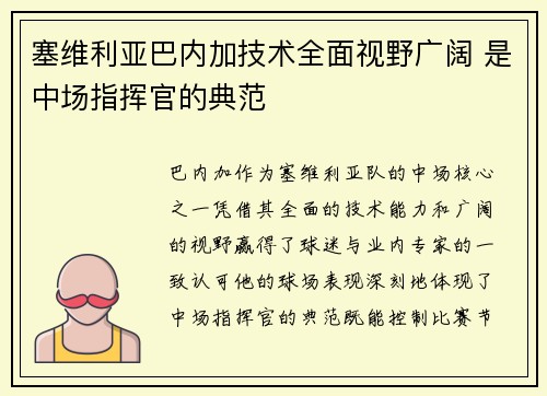 塞维利亚巴内加技术全面视野广阔 是中场指挥官的典范